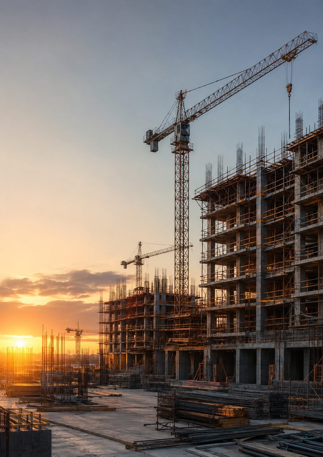Proyecto de construcción con grúas